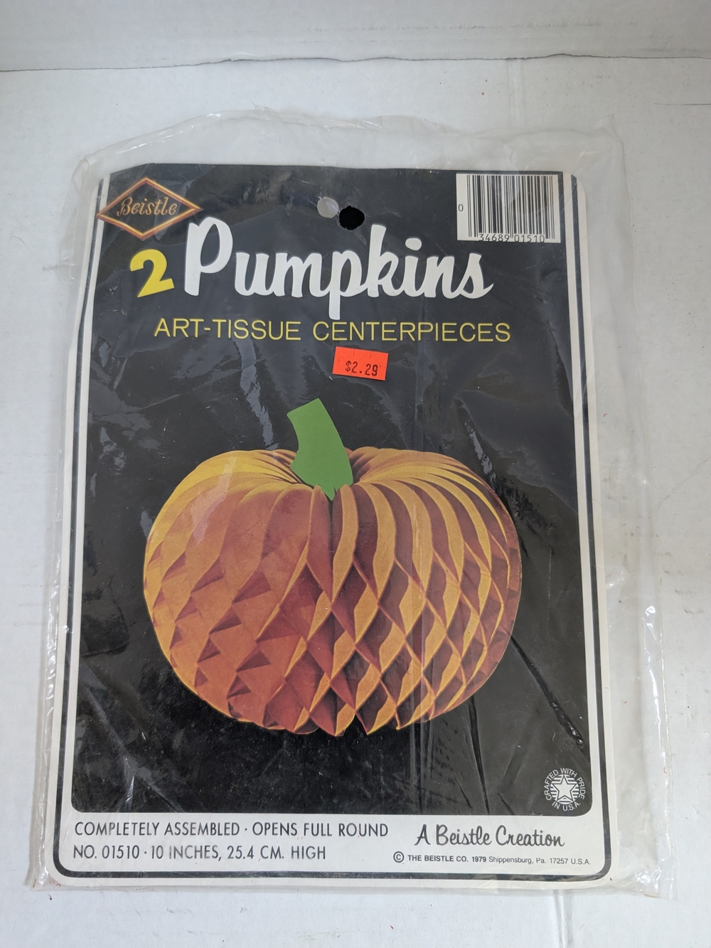 Vintage Beistle Halloween PUMPKIN honeycomb tissue CENTERPIECE set of 3 pumpkins